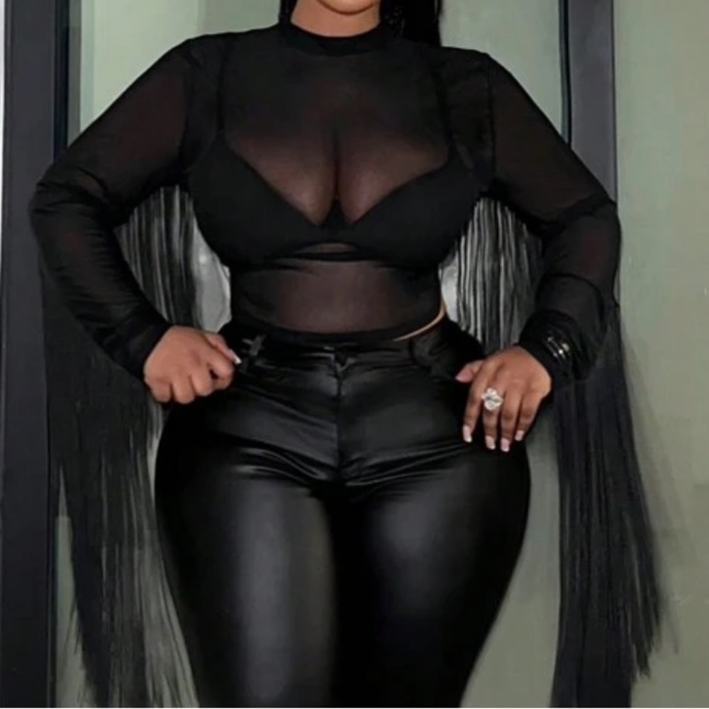 SHEIN Black Sheer Long Sleeve Top - Picture 2 of 7